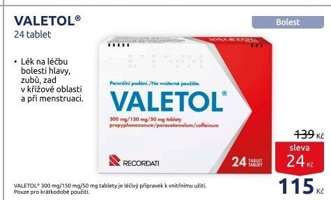 Tablety proti horečce a bolesti Valetol