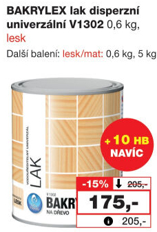 Lak univerzální na dřevo lesk Bakrylex Barvy a laky Hostivař