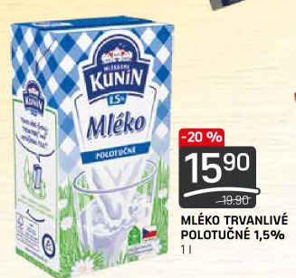 Mléko trvanlivé Mlékárna Kunín - 1,5% polotučné