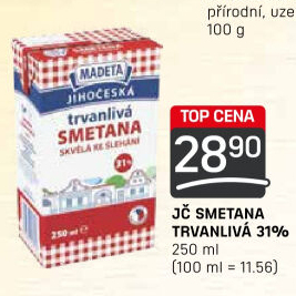 Smetana ke šlehání trvanlivá Jihočeská Madeta 31%