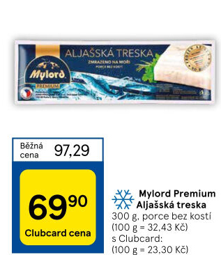Aljašská treska filé bez kosti mražené Premium Mylord