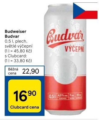 Pivo světlé výčepní Budweiser Budvar