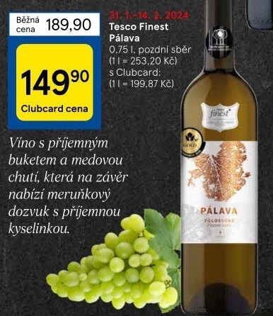 Víno Pálava Tesco Finest - pozdní sběr
