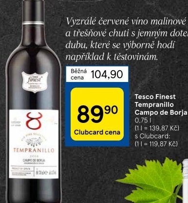Víno Tempranillo Campo de Borja Tesco Finest