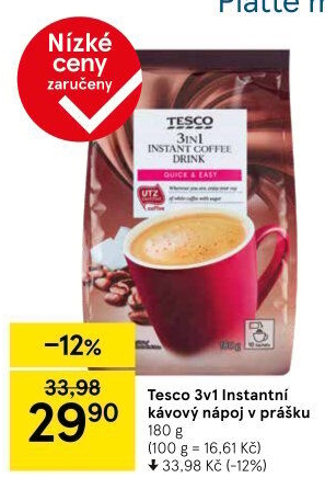 Instantní káva porcovaná 3v1 Tesco