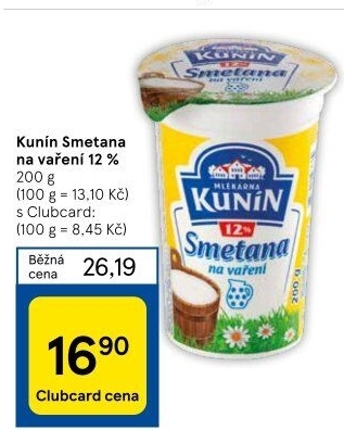Smetana na vaření Mlékárna Kunín 12%