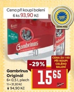 Pivo světlé výčepní Originál 10° Gambrinus