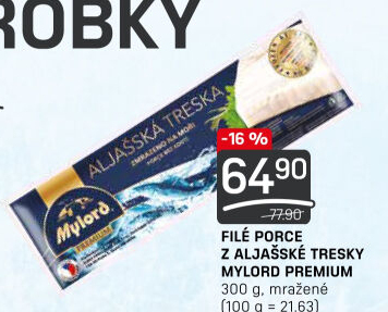 Aljašská treska filé bez kosti mražené Premium Mylord