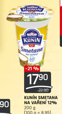 Smetana na vaření Mlékárna Kunín 12%