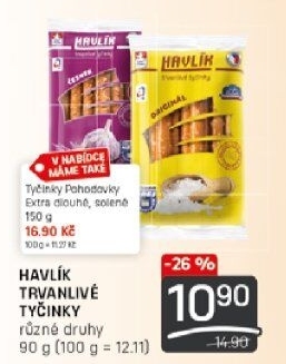 Tyčinky trvanlivé se sýrem a solí Havlík