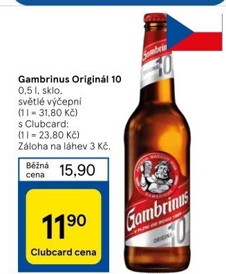 Pivo světlé výčepní Originál 10° Gambrinus