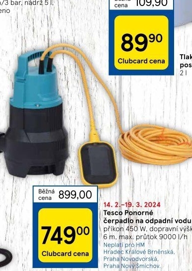 Ponorné čerpadlo na odpadní vodu Tesco