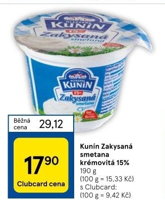 Zakysaná smetana krémovitá Mlékárna Kunín 15%