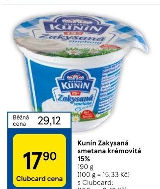 Zakysaná smetana krémovitá Mlékárna Kunín 15%