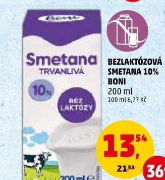 Smetana na vaření 10% bez laktózy Boni