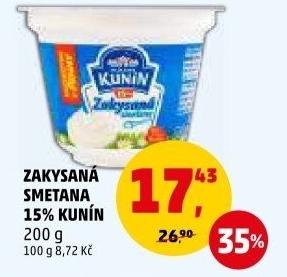Zakysaná smetana Mlékárna Kunín 15%