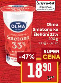 Smetana ke šlehání Olma 33%