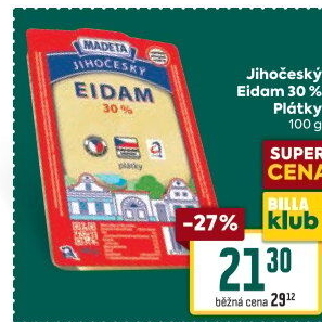 Sýr Eidam Jihočeský 30% Madeta