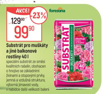 Substrát pro muškáty / pelargonie a jiné balkonové rostliny Forestina