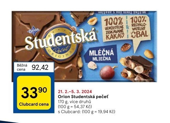 Čokoláda Studentská pečeť Orion