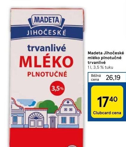 Mléko trvanlivé Jihočeské Madeta - 3,5% plnotučné