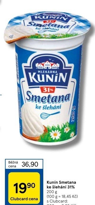 Smetana ke šlehání Mlékárna Kunín 31%