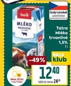 Mléko trvanlivé Tatra - 1,5% polotučné