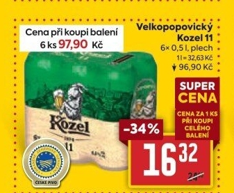 Pivo ležák 11° Velkopopovický Kozel