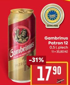 Pivo světlý ležák 12° Patron Gambrinus
