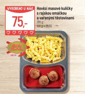 Hovězí masové kuličky s rajskou omáčkou a těstovinami Globus