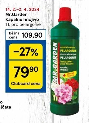 Hnojivo tekuté pro muškáty / pelargonie a balkónové květin Mr. Garden Agro