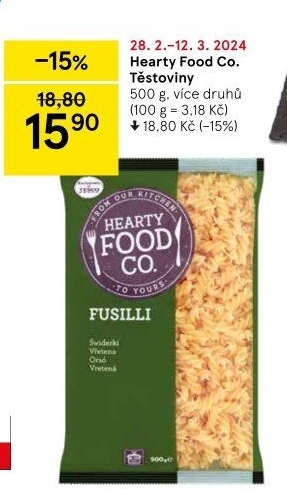 Těstoviny Hearty Food Co Tesco