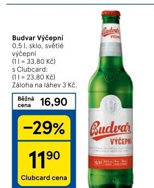 Pivo světlé výčepní Budweiser Budvar
