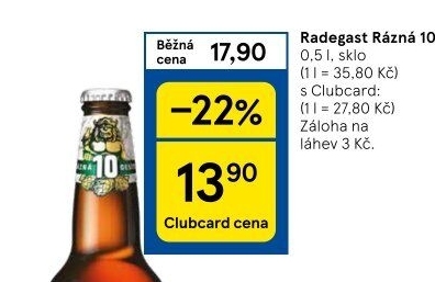 Pivo světlé výčepní Rázná 10° Radegast