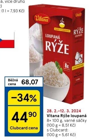 Rýže loupaná dlouhozrnná Vitana