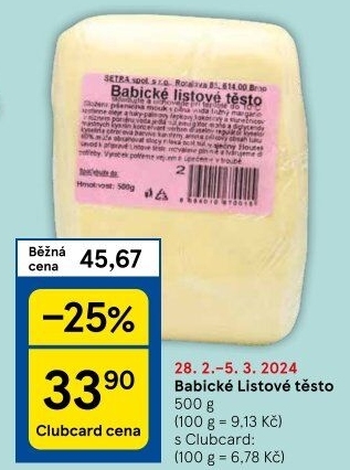 Těsto listové babické Šetra