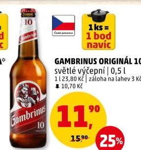 Pivo světlé výčepní Originál 10° Gambrinus