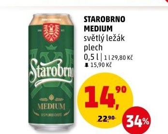 Pivo světlý ležák 11° Medium Starobrno