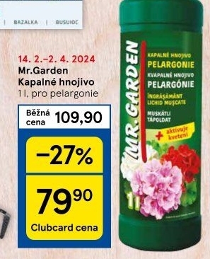 Hnojivo tekuté pro muškáty / pelargonie a balkónové květin Mr. Garden Agro