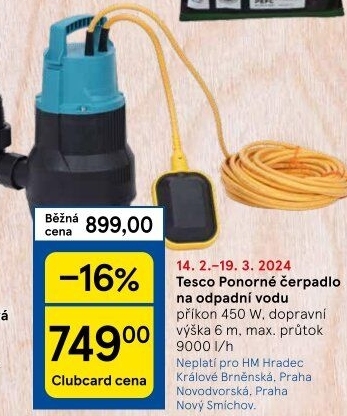 Ponorné čerpadlo na odpadní vodu Tesco