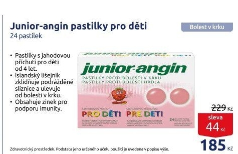 Pastilky proti bolesti v krku Junior Angin