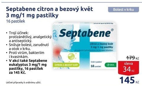 Pastilky proti bolesti v krku Septabene
