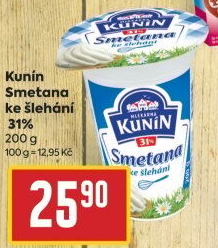 Smetana ke šlehání Mlékárna Kunín 31%
