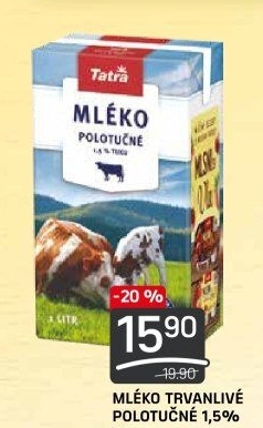 Mléko trvanlivé Tatra - 1,5% polotučné