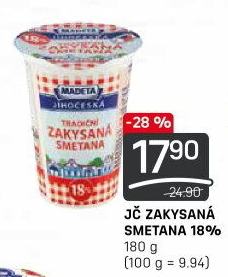 Smetana zakysaná Jihočeská Madeta 18%