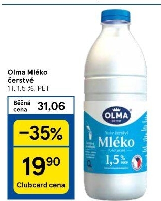 Mléko čerstvé Olma - 1,5% polotučné
