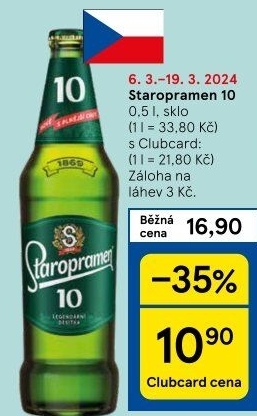 Pivo světlé výčepní 10° Staropramen