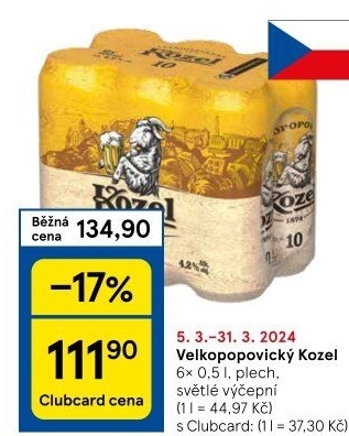Pivo světlé výčepní 10°Velkopopovický Kozel