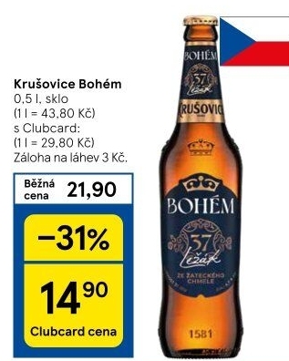Pivo světlý ležák Bohém Krušovice