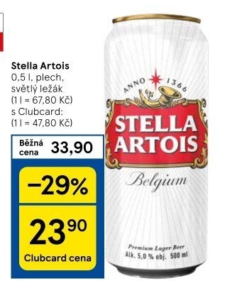 Pivo světlý ležák Stella Artois